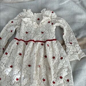 Janie and Jack White Lace Dress with Red Accents